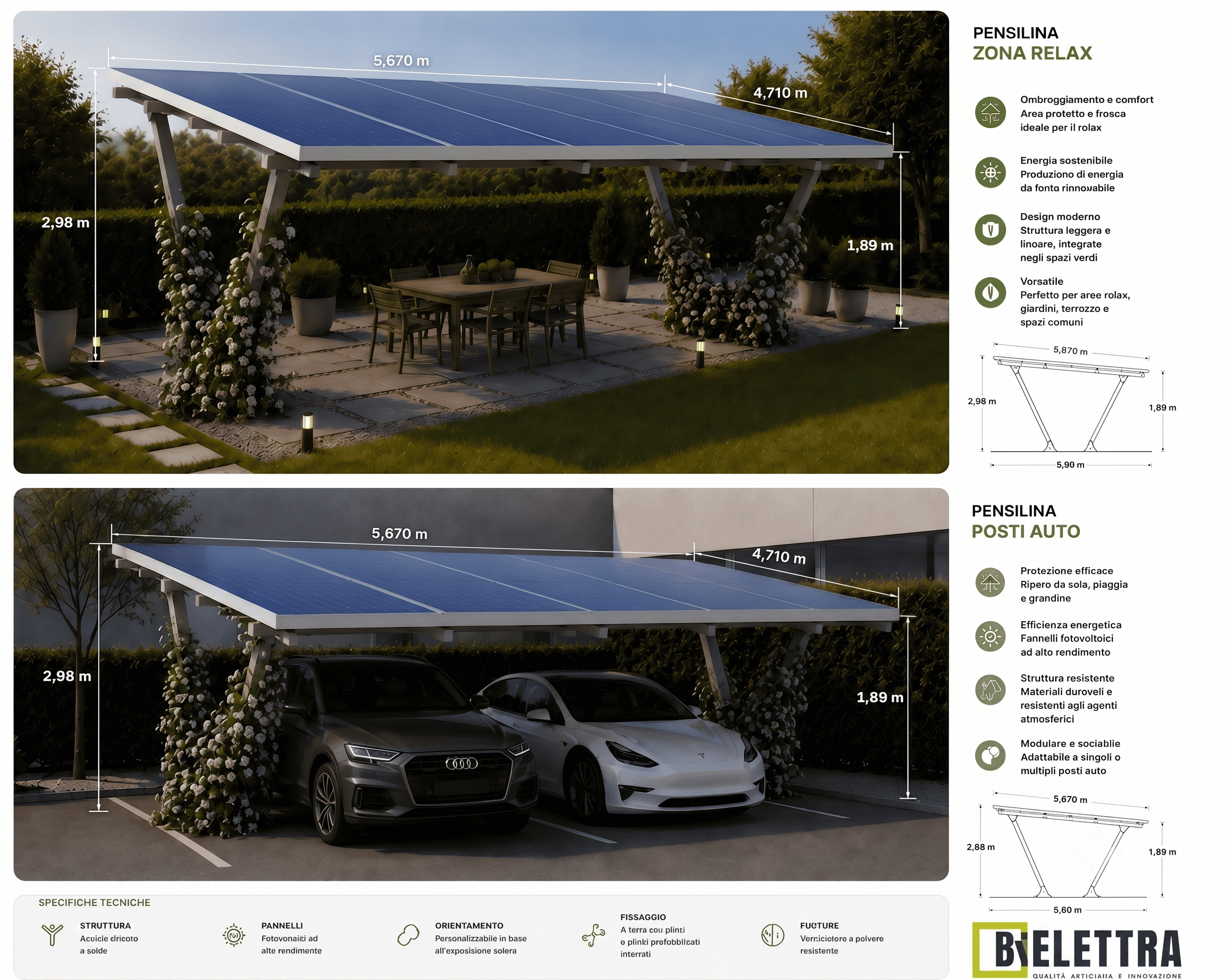 CARPORT PENSILINE FOTOVOLTAICHE BIELETTRA